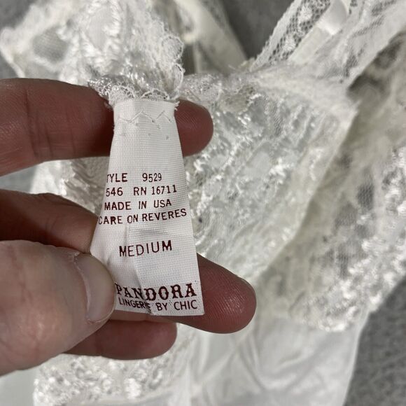 Vintage PANDORA Lingerie by Chic White Sheer Lace Satin Nightie Dress Medium - Picture 7 of 9